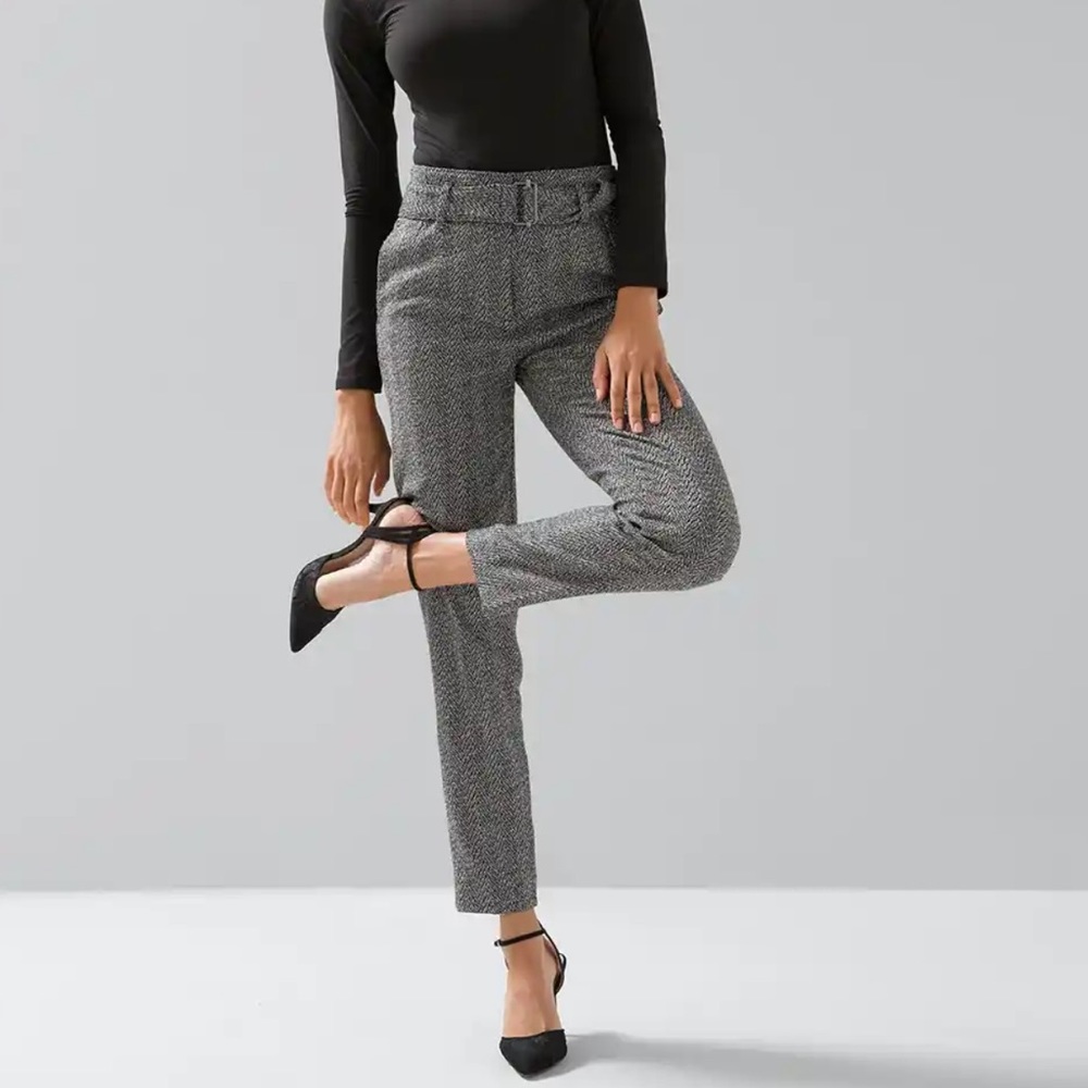 WHBM HERRINGBONE BELTED TAPERED ANKLE PANTS - NWT